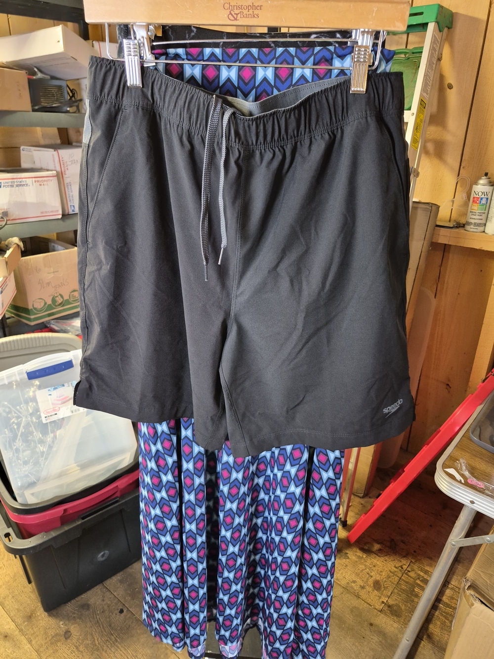 Speedo Black Men's Athletic Swim Shorts with Drawstring Bin 53